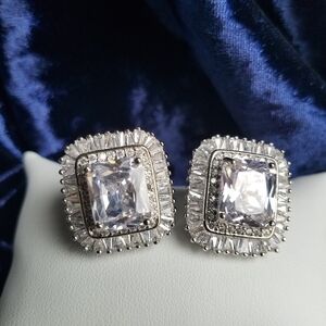 Swarovski Elements 925 Silver Large Square Starburst Halo Earrings NEW